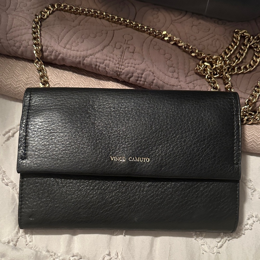 Vince Camuto Black Clutch with removable Gold Chain